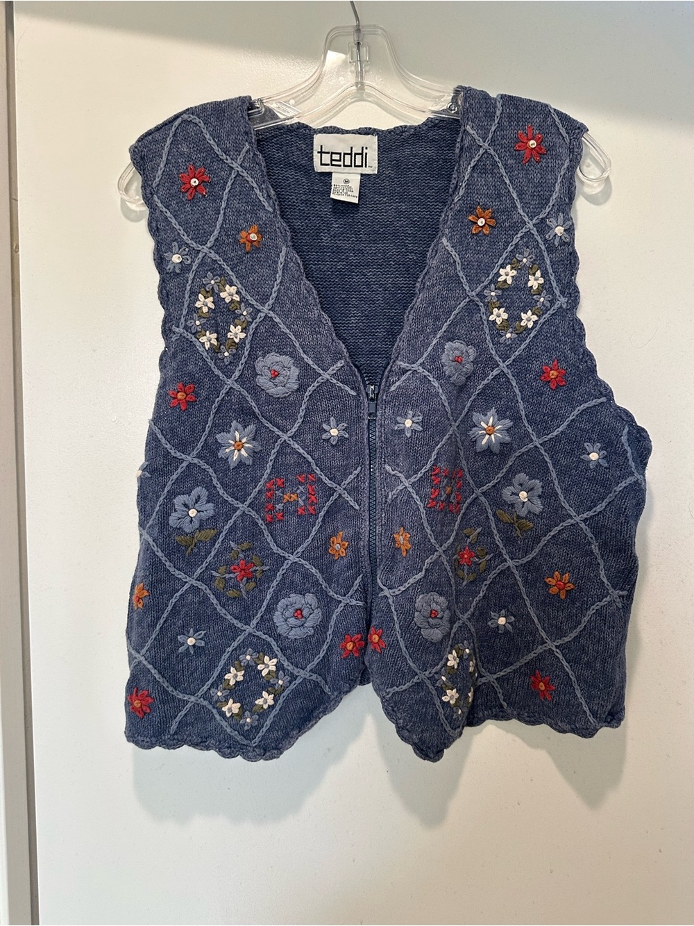 Vintage Teddi Light Blue Knit Vest with Textured Stitch Size Medium